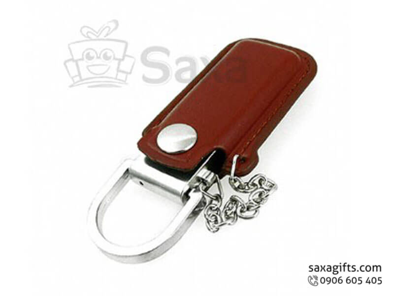 Leather USB with logo printed, removable chip keychain