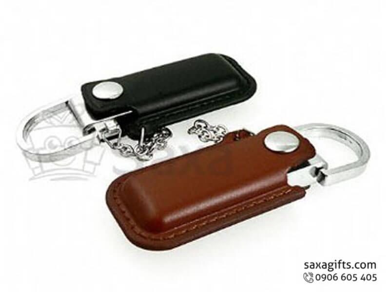 Leather USB with logo printed, removable chip keychain