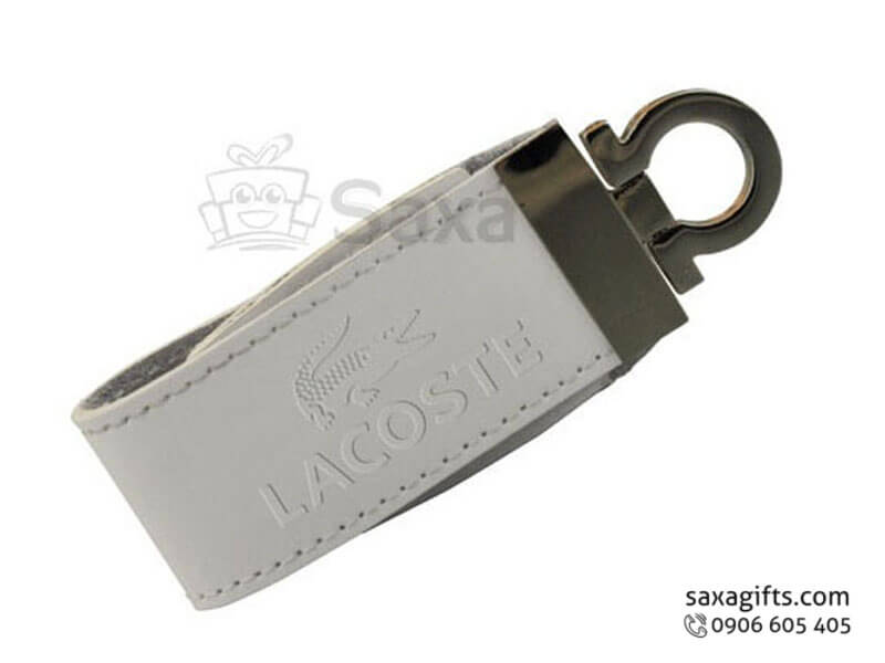 Leather USB keychain and button in black/grey colour