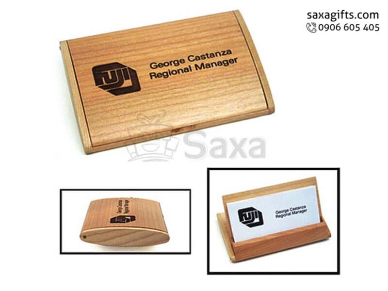 Wooden namecard holder convenient flip cap