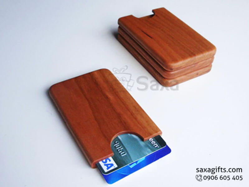 Wooden namecard holder in a wooden block without removable cap