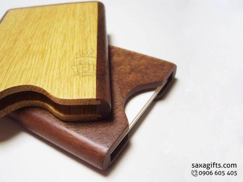 Wooden namecard holder in a wooden block without removable cap