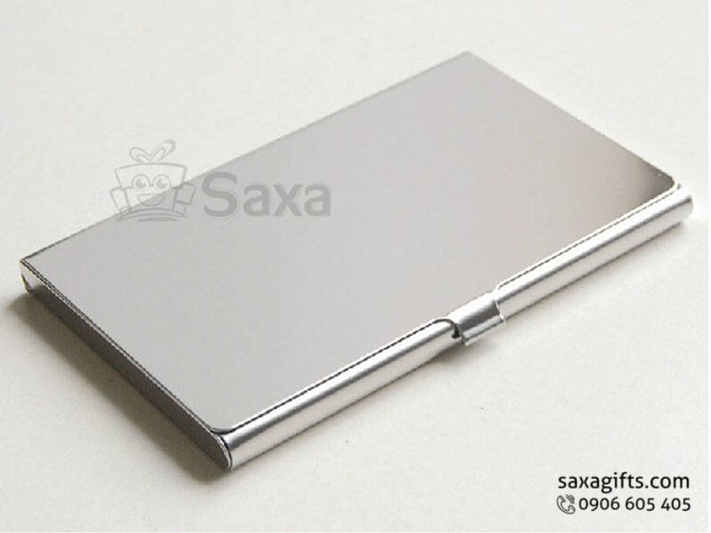 Metal namecard holder with logo printed and whole bright silver cover