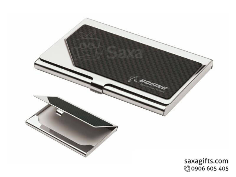 Metal namecard holder with logo printed and whole bright silver cover