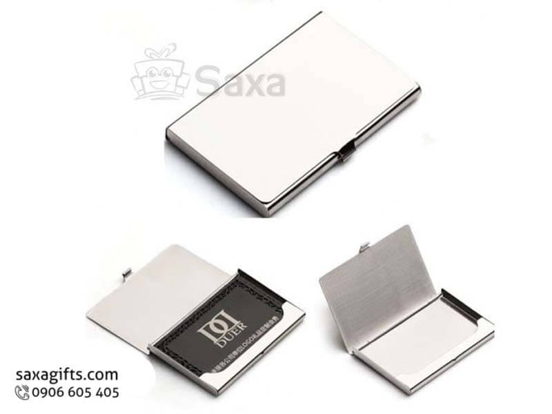 Metal namecard holder with logo printed and whole bright silver cover