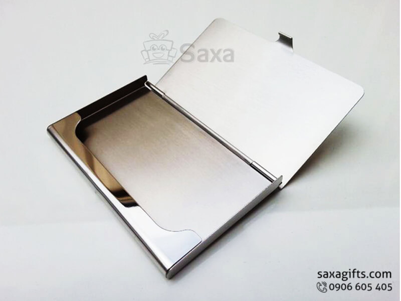 Metal namecard holder with logo printed and whole bright silver cover