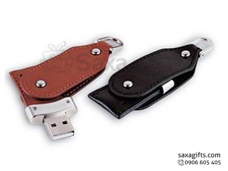 Leather USB 360 degree rotation rounded corner keychain