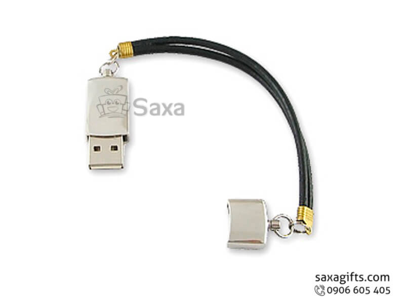 Unique USB with logo printed with two string rubber black bracelet