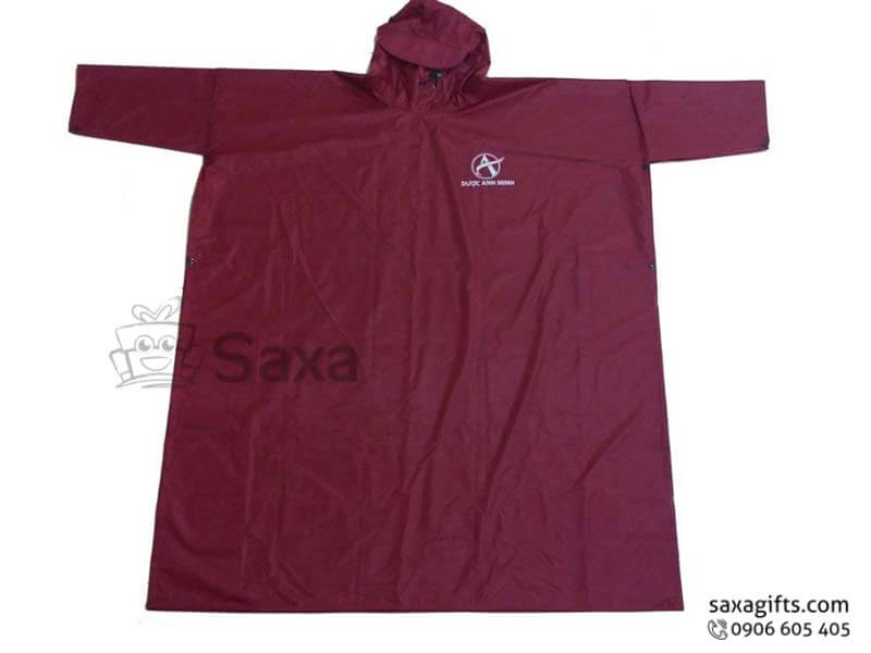 Rain poncho with logo printed made from red polyester