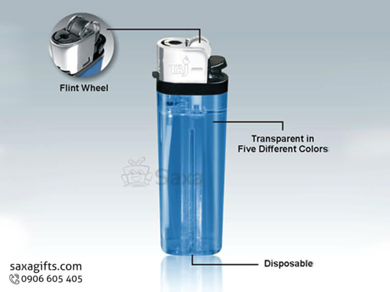 Promotion lighter with logo printed in gloss blue plastic