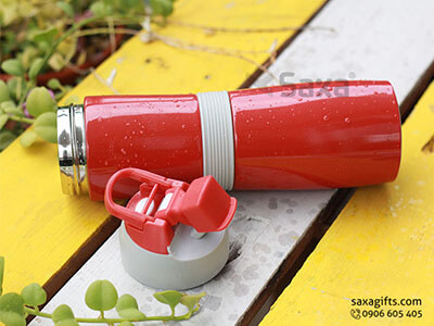 Warm keeping bottle with logo printed and premium red 2 floor cap