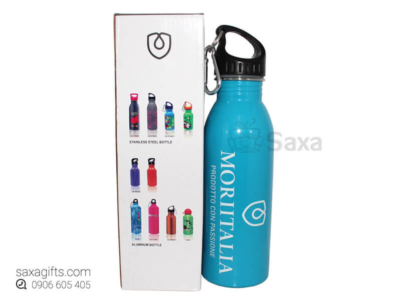 Sport water bottle with MORIITALIA logo printed, drop shape keychain