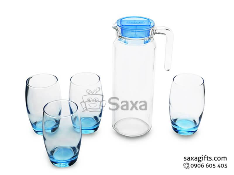 Glass bottle set with logo printed and 4 short mugs