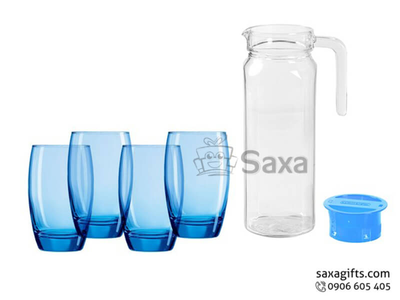 Glass bottle set with logo printed and 4 short mugs