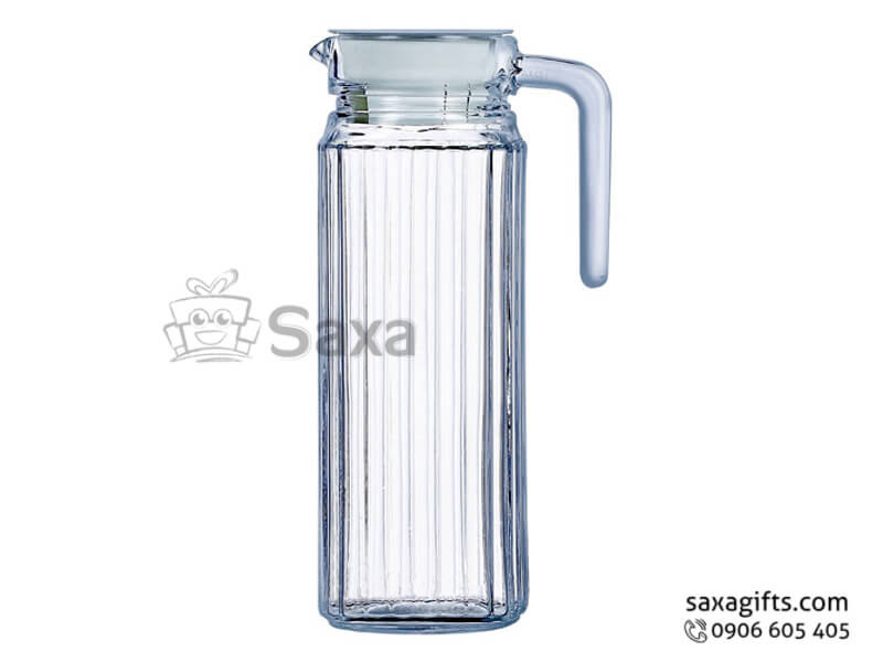 Glass bottle set with logo printed and vertical stripe pattern on body