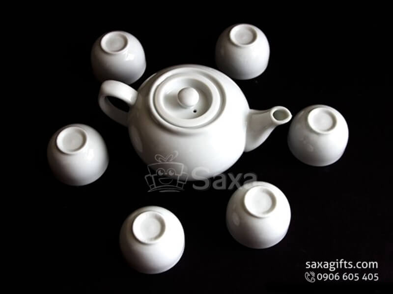 Ceramic tea set with logo printed in short oval from from Minh Long