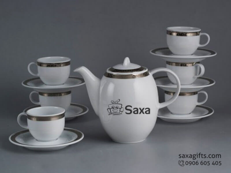 Ceramic tea set premium silvered border from Minh Long