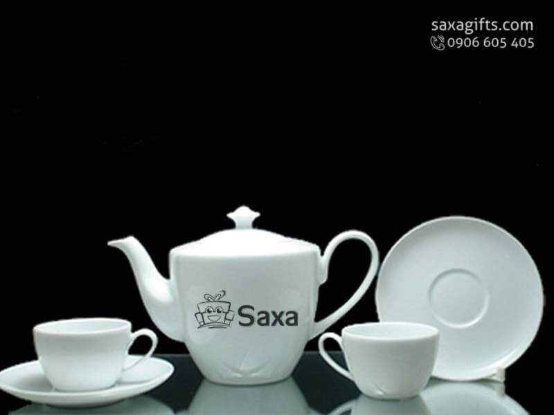 Ceramic tea set with logo printed as business gift