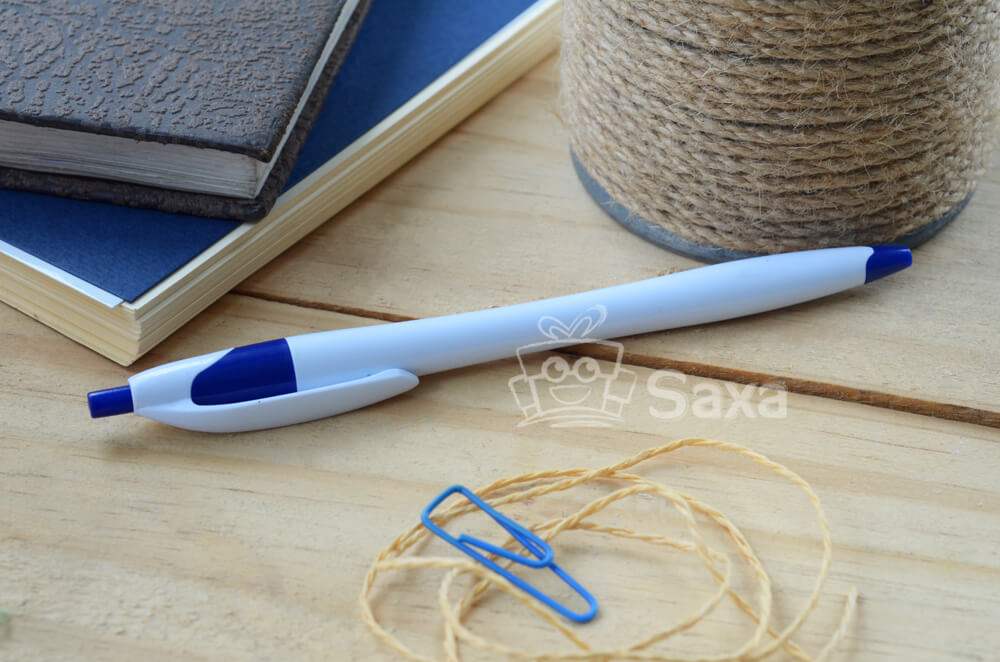 Plastic pen with logo printed, slim form, green white mixed