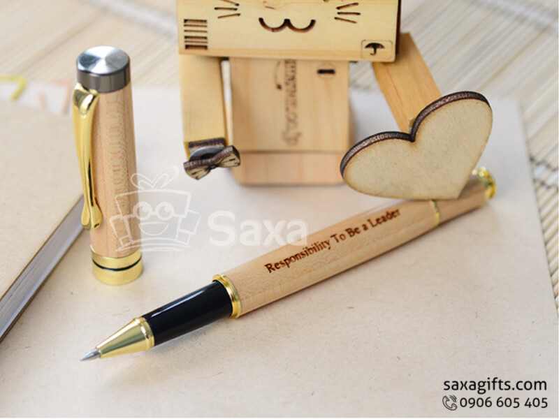 Wooden pen with logo printed, removable cap