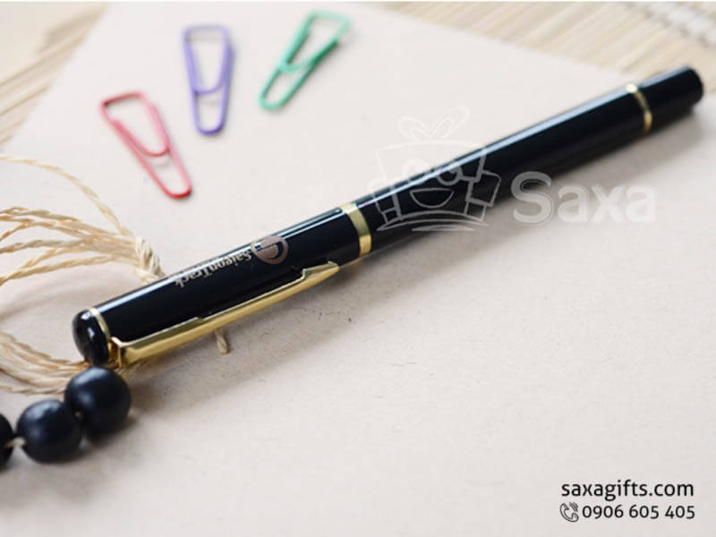 Metal pen with logo printed, removable cap and slim design