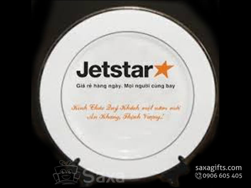 Dĩa sứ lưu niệm Minh Long in logo Jetstar