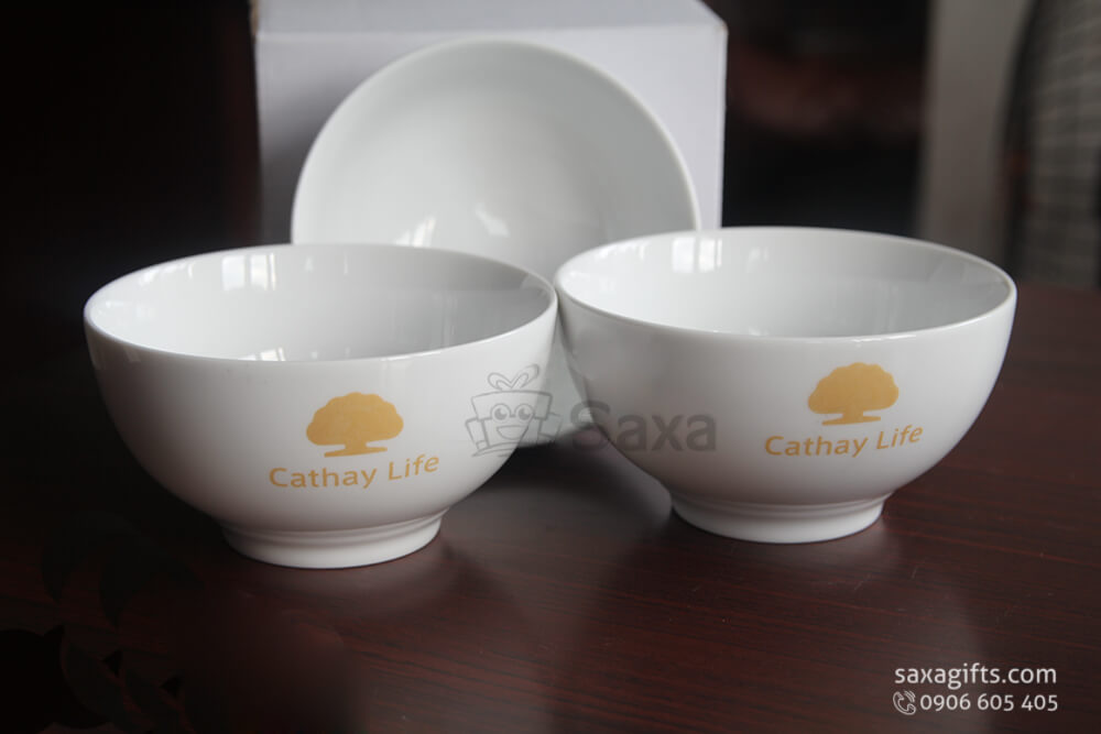 Bộ 6 chén ăn cơm bằng sứ Minh Long in logo Cathay Life