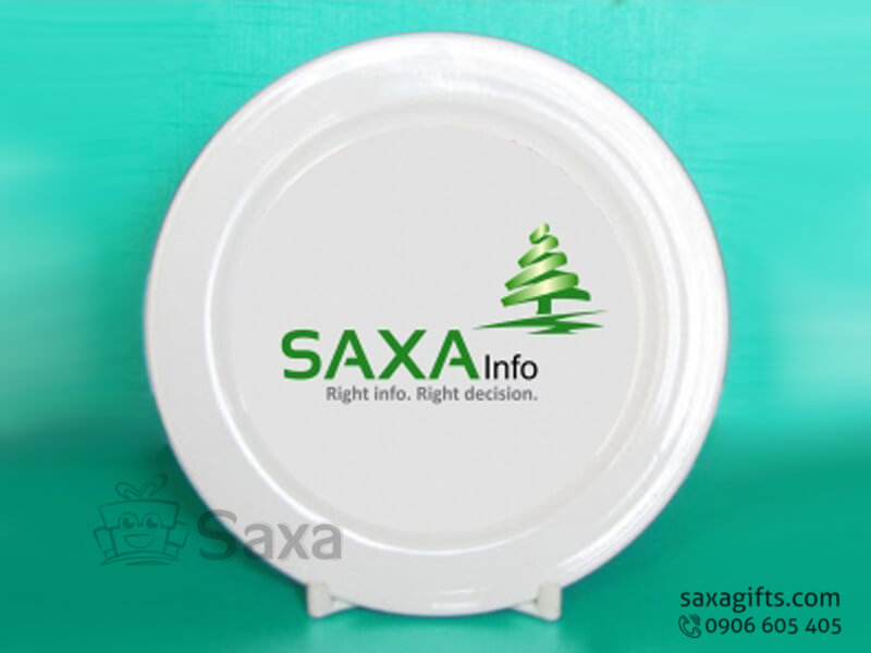 Ceramic dishes with Saxagifts logo printed as premium business gift