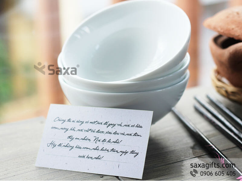 Ceramic dishes with logo printed from premium Minh Long ceramic