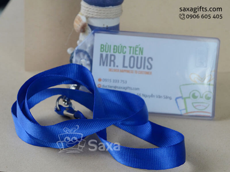 ID card string with logo printed, cheap blue synthetic polyester