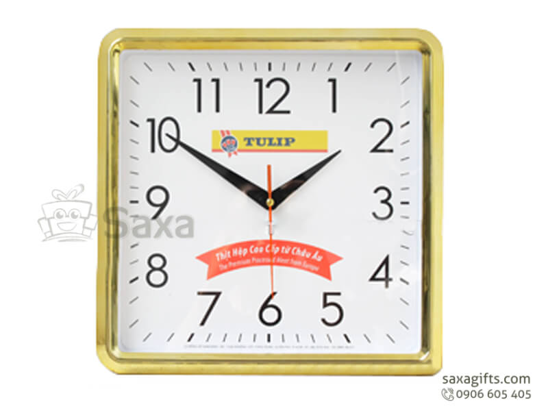 Clock with logo printed in wood pattern border round shape