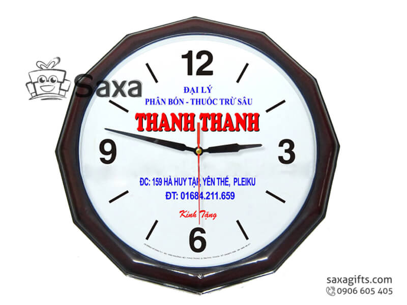 Clock with NGOC LONG logo printed, 12 sides and bar number mixed