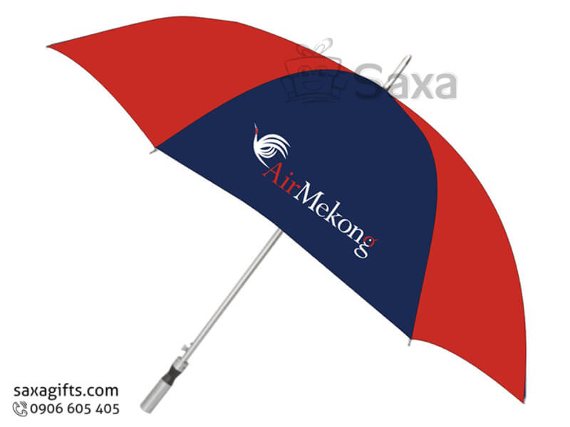 Straight umbrella with logo printed in black grey mixed cover