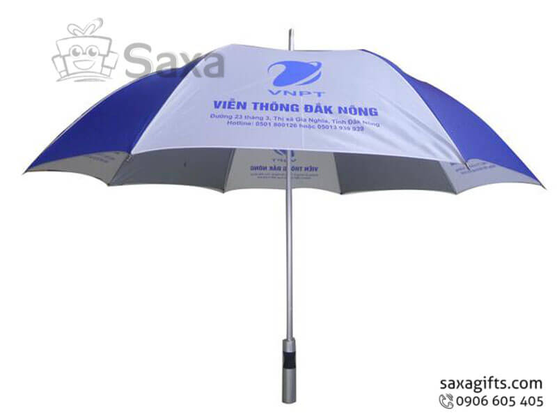 Straight umbrella with logo printed in black grey mixed cover