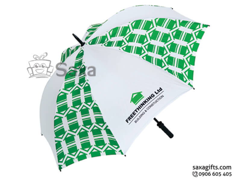 Straight umbrella with logo printed in white red pattern mixed cover