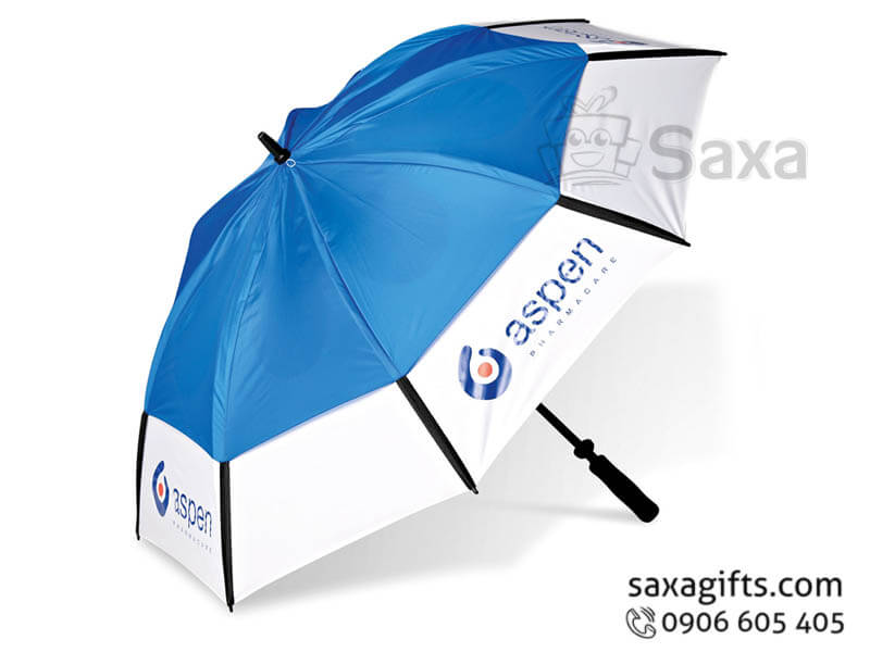 Straight umbrella with logo printed and unique black blue mixed cover