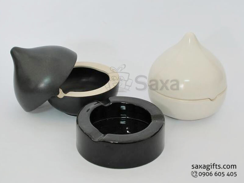 Ashtray with logo printed in premium ceramic  peach with cap form