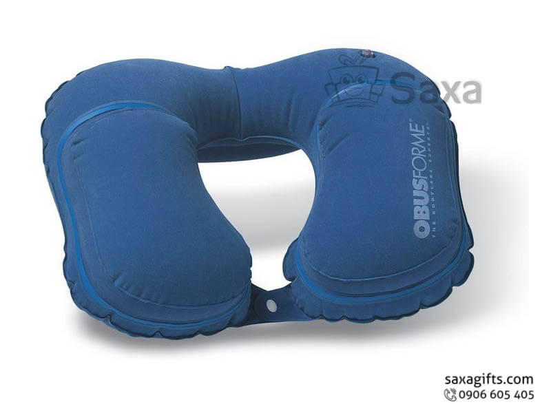 Neck pillow with logo printed and a pinned button