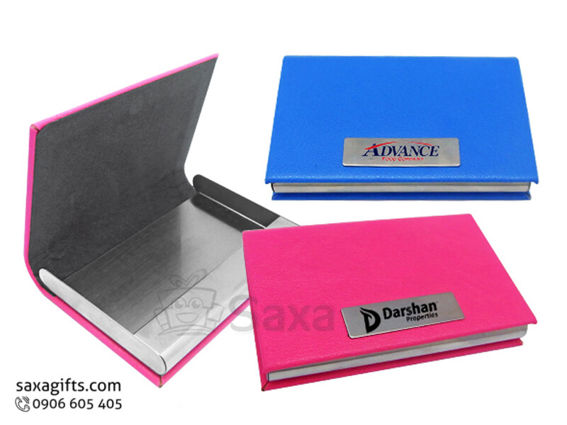 Leather namecard holder with logo printed, magnet cap and metal mixed