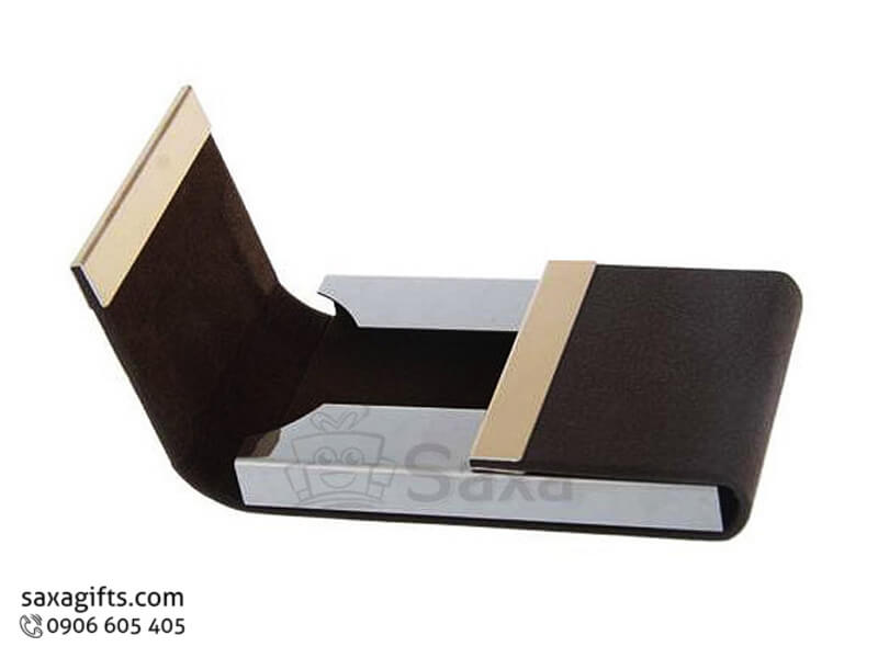 Leather namecard holder with logo printed and luxurious gilded metal cap