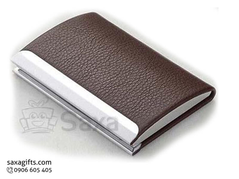 Leather namecard holder with logo printed and metal braced cap