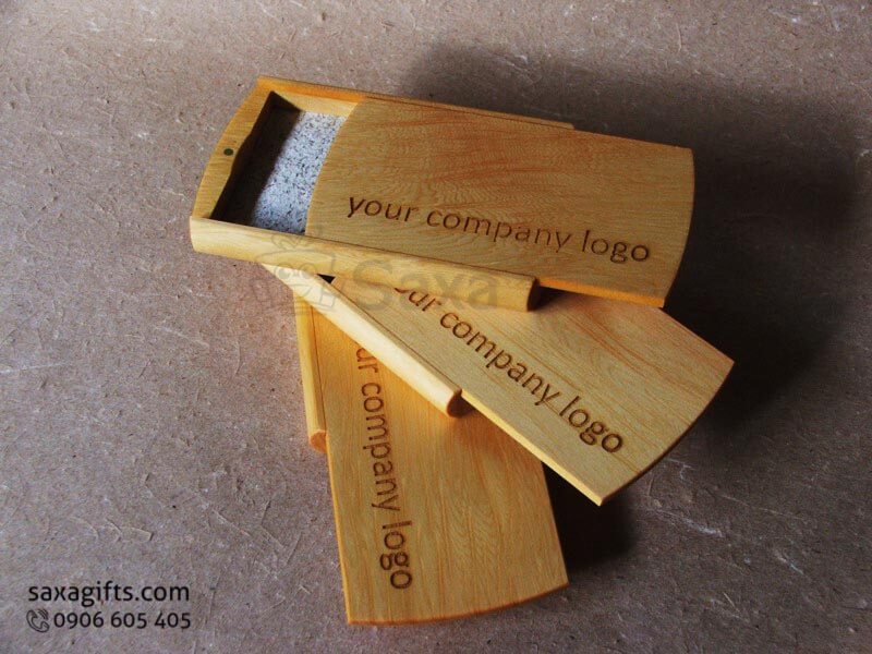 Wooden namecard holder with ordered logo printed and sliding cap