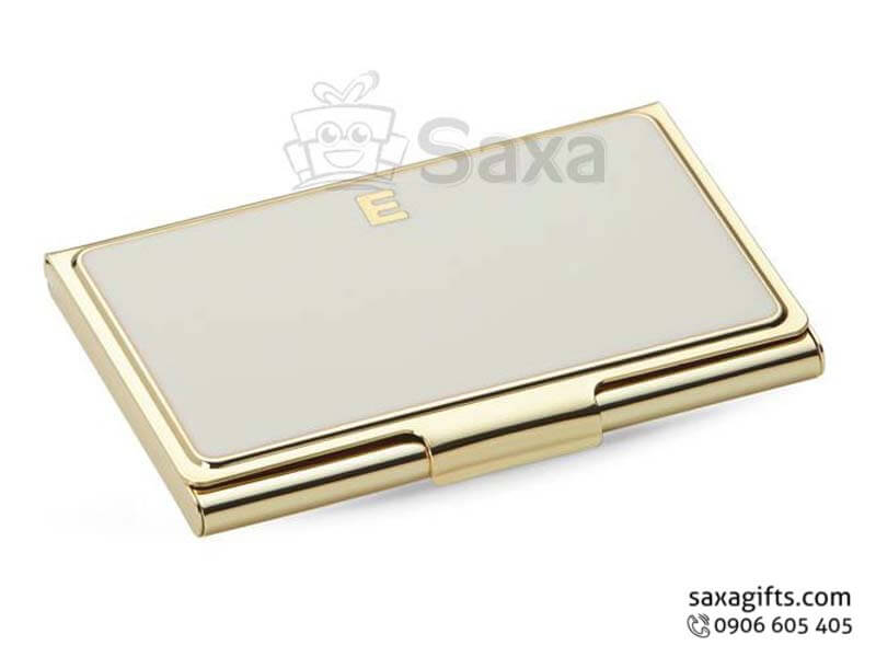 Metal namecard holder with logo printed  and luxurious gilded frame