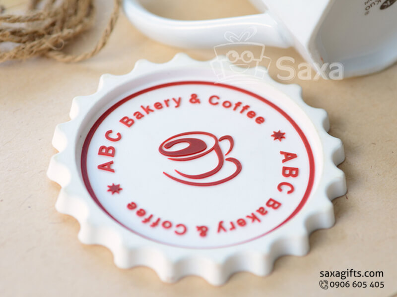 Rubber cup pad with ABC BAKERY & COFFEE logo printed