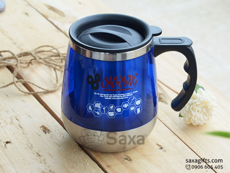 Warm keeping cup with logo printed made from inox and cap in oval form