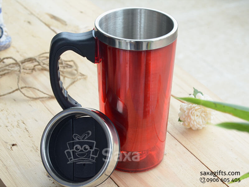 Warm keeping cup made from inox + cap with slidng straw hole