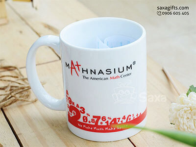 Ly sứ trắng in logo Mathnasium hiệu Minh Long