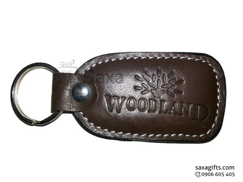 Leather keychain with logo printed in various colour and rounded rectangle