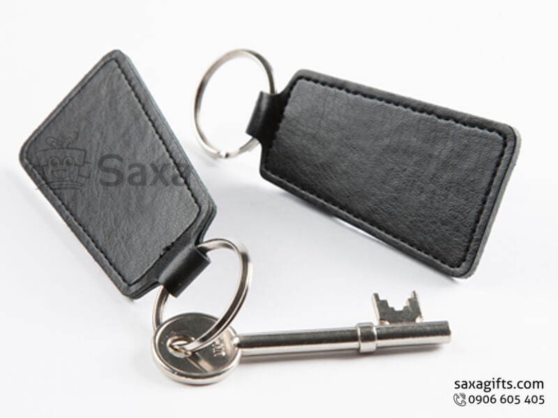 Leather keychain with logo printed in trapezoid and various colours