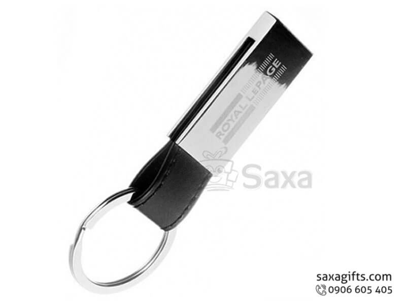 Metal keychain with logo printed and luxrious leather mixed